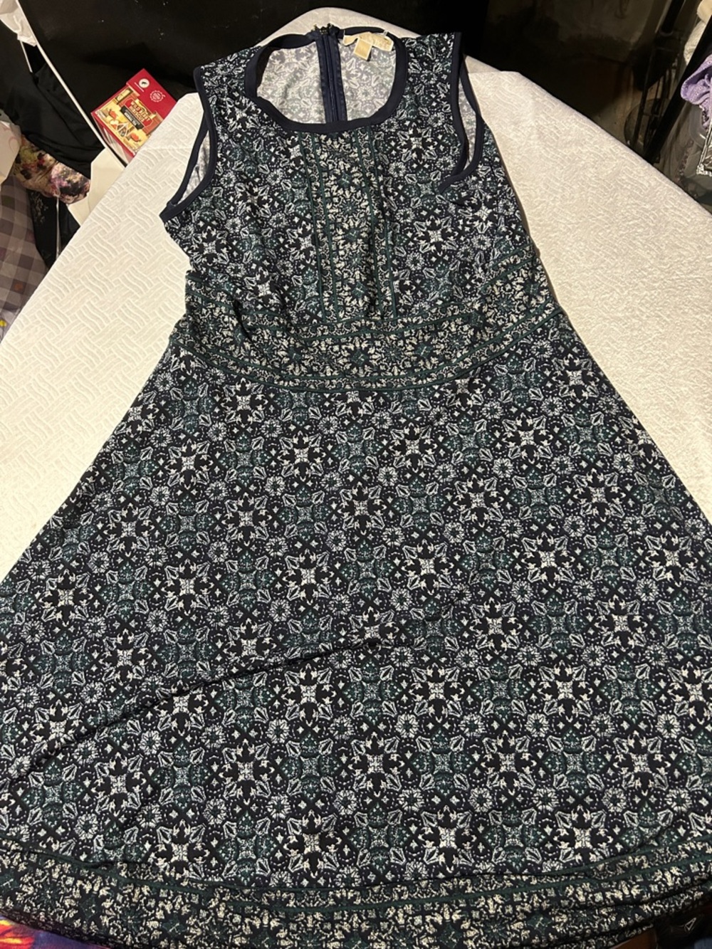 MICHAEL Michael Kors Navy and Teal Floral-Print Sleeveless Midi Dress